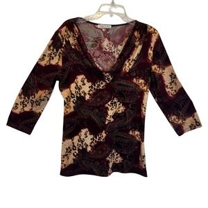 Vintage Suzie Top Womens Medium Paisley Leopard Top Boho Chic Artsy Hippie Gypsy